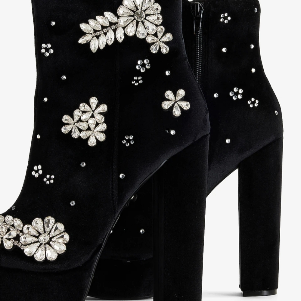 Express Black Heeled Boots with Silver Embellishments - Picture 6 of 14
